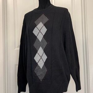 Dockers Argyle Sweater Black Gray Crewneck Mens L